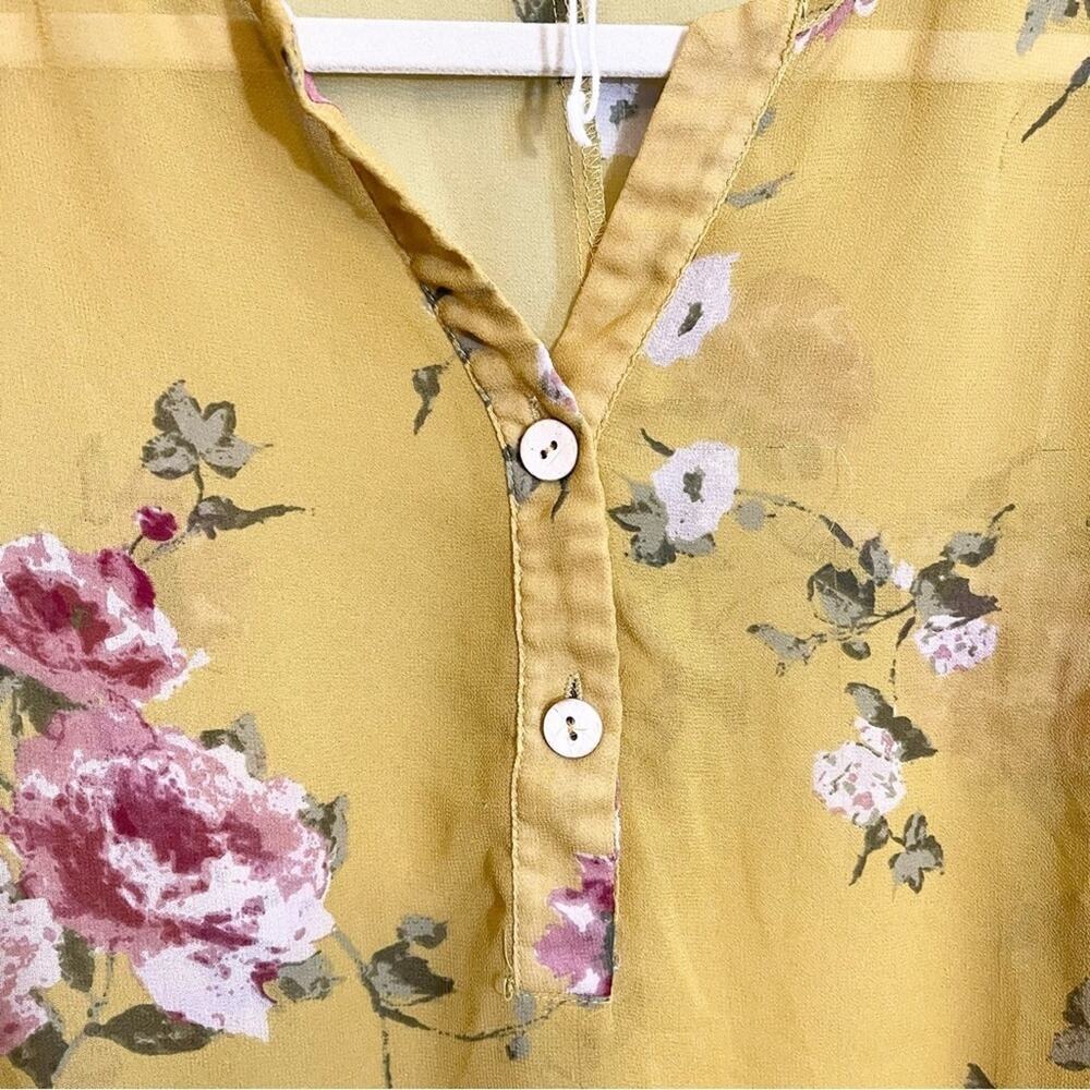 Pink Blush Yellow Floral Sheer Open Shoulder Blouse Size XL - Picture 15 of 16